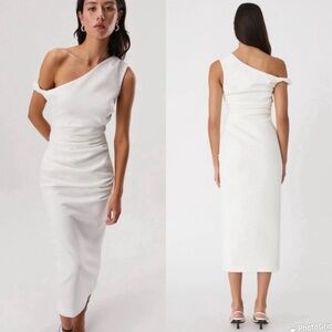 MISHA COLLECTION White One-Shoulder Midi Dress